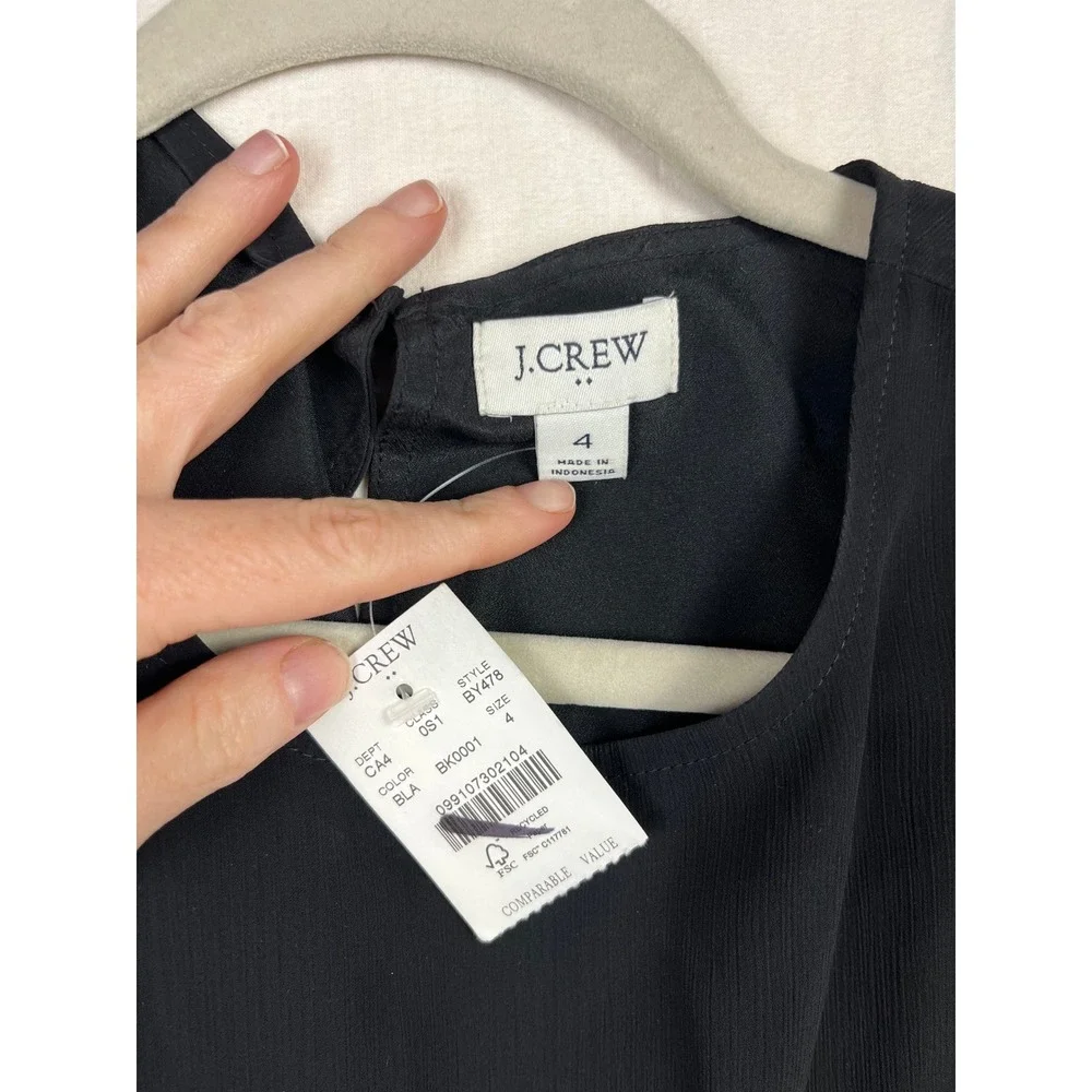 J.Crew Black Chiffon Ruffle Hem Mini Dress Long Sleeve BY478 BK0001 Womens 4 - Picture 6 of 10